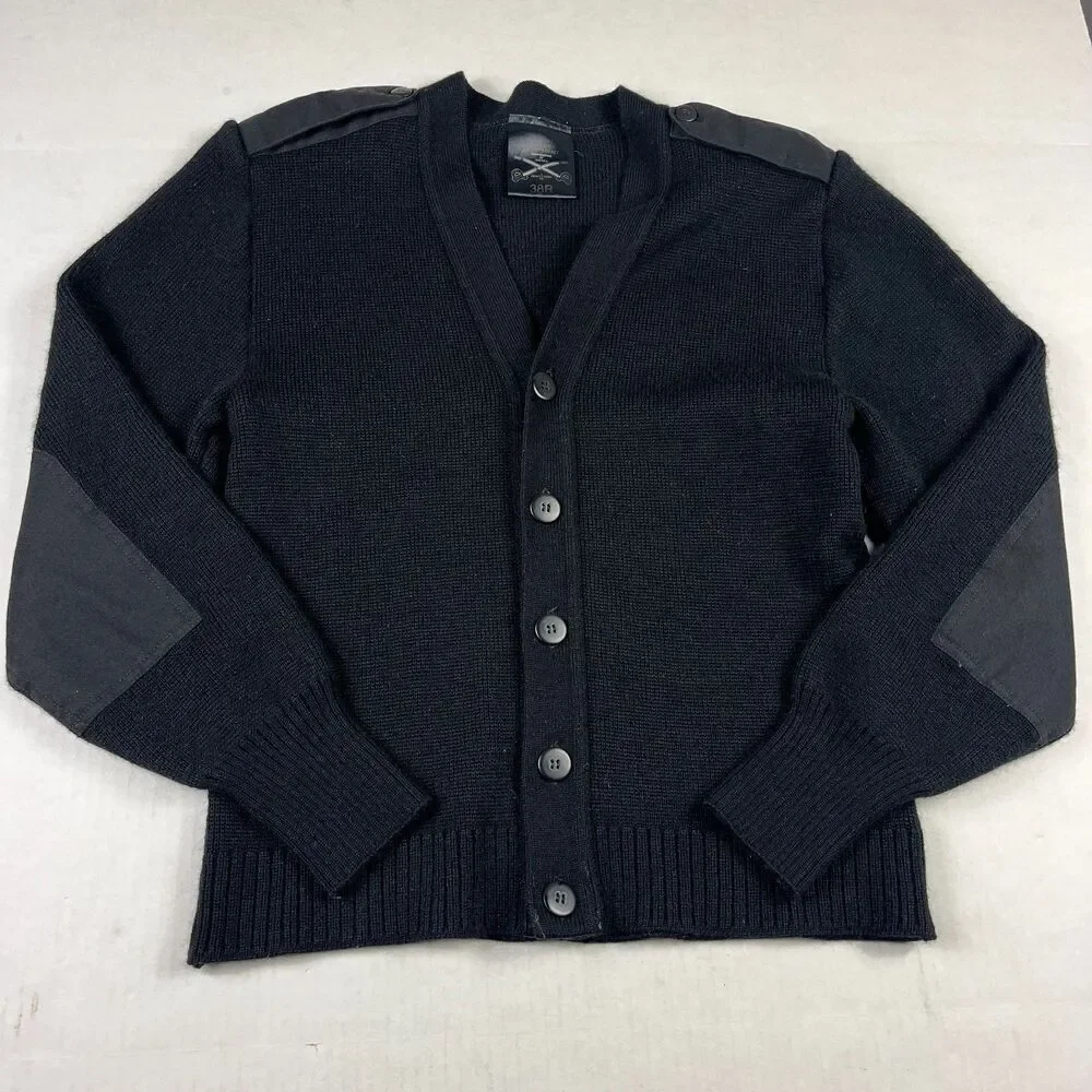 Military Equipment Wool Blend Cardigan Sweater Black Button Up Utility 38R Med